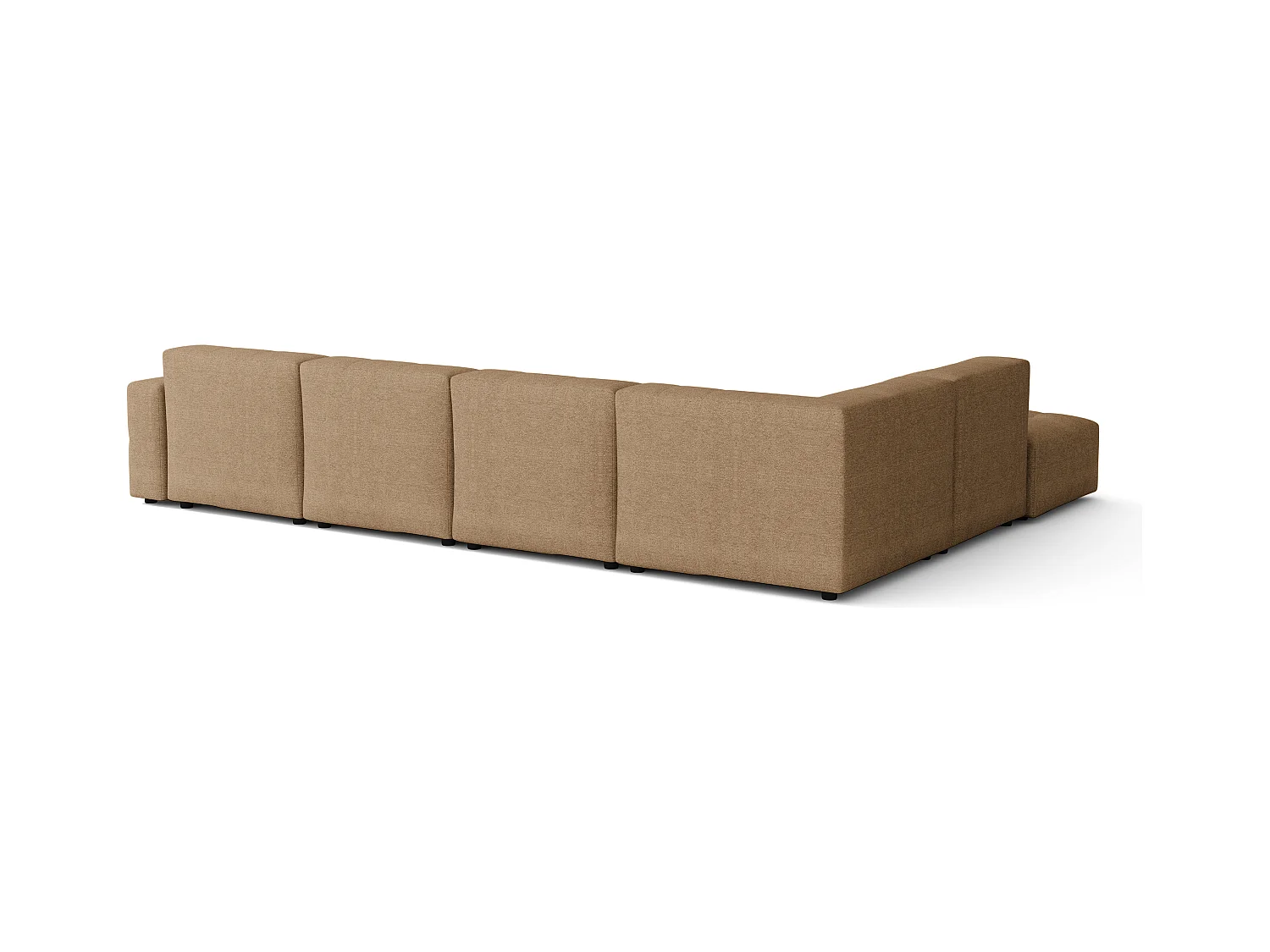 Ecksofa rechts mit Hocker/Pouf Bergamo C – Stoff Raven  34 hellbraun,364x262x70 cm