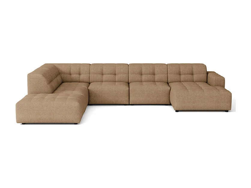 Canapé d’angle droit avec pouf Bergamo C– tissu Raven 34 marron clair,  364×262×70 cm