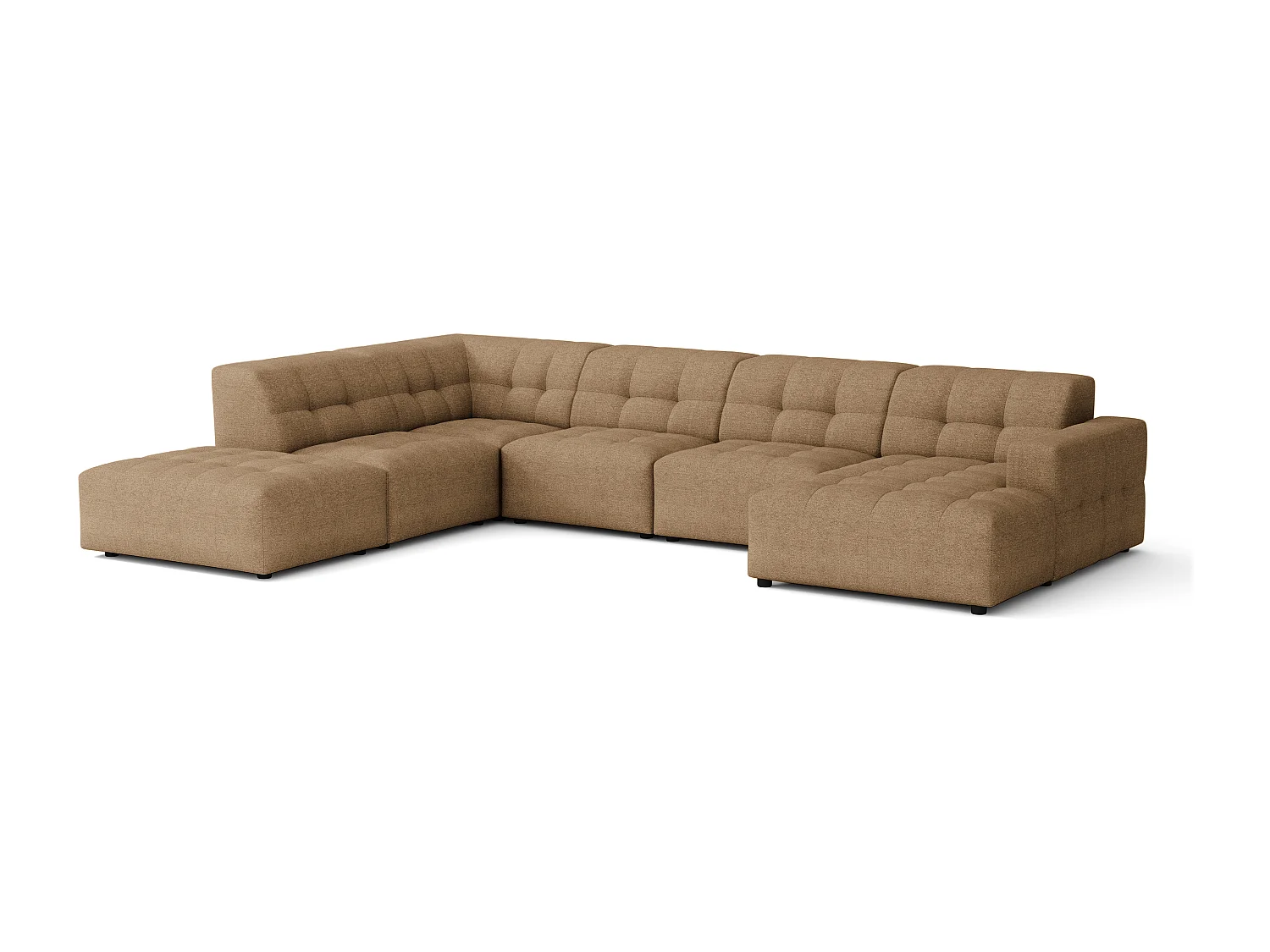 Canapé d’angle droit avec pouf Bergamo C– tissu Raven 34 marron clair,  364×262×70 cm