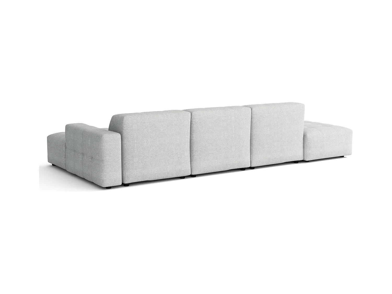 Ecksofa rechts mit Hocker/Pouf Bergamo B– Stoff Raven 6 hellgrau, 341×166×70 cm