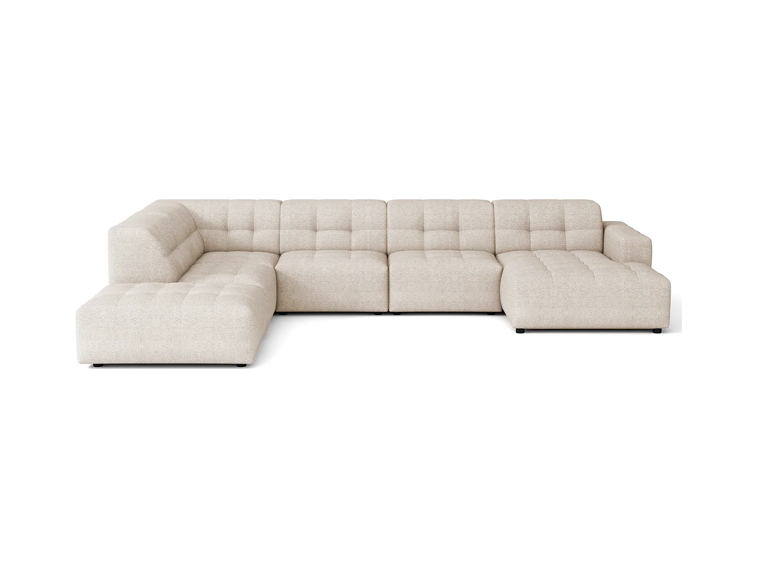 Canapé d’angle droit avec pouf Bergamo C – tissu Raven 24 crème,  364×262×70 cm