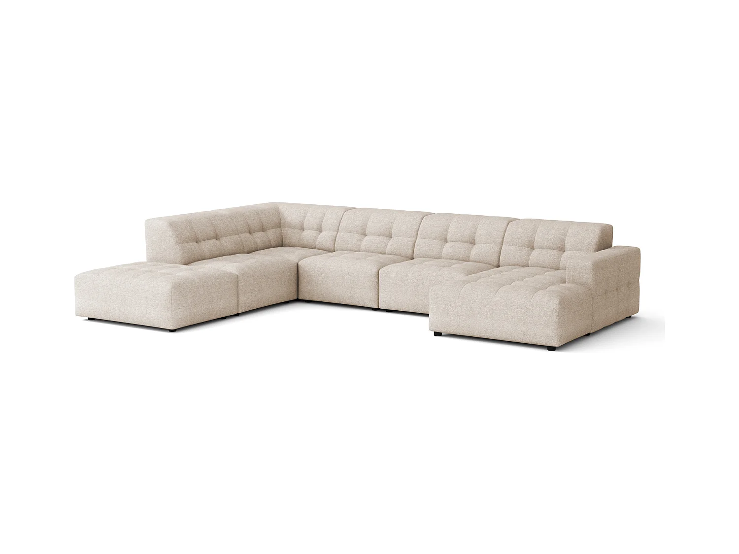 Canapé d’angle droit avec pouf Bergamo C – tissu Raven 24 crème,  364×262×70 cm