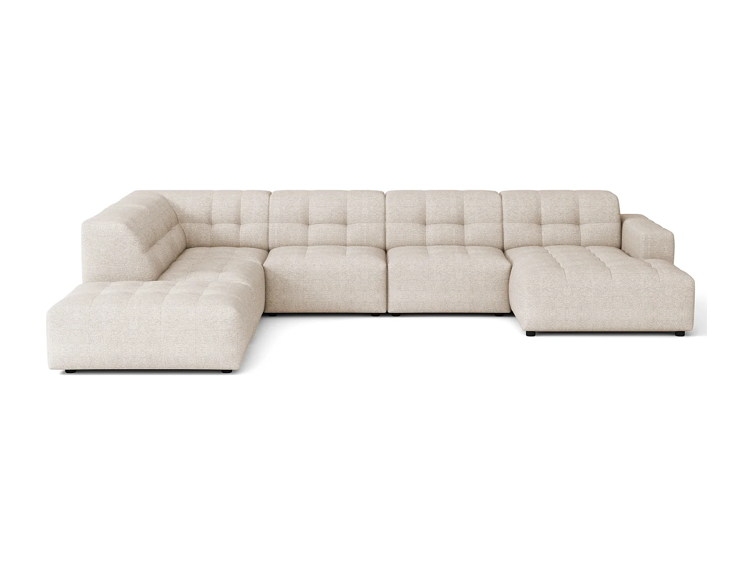 Canapé d’angle droit avec pouf Bergamo C – tissu Raven 24 crème,  364×262×70 cm