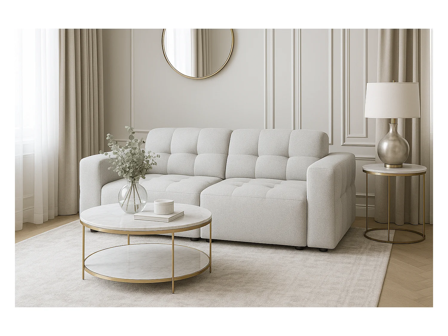 Bergamo Canapé 2 places – tissu Raven 6 gris clair, 204×102×70 cm