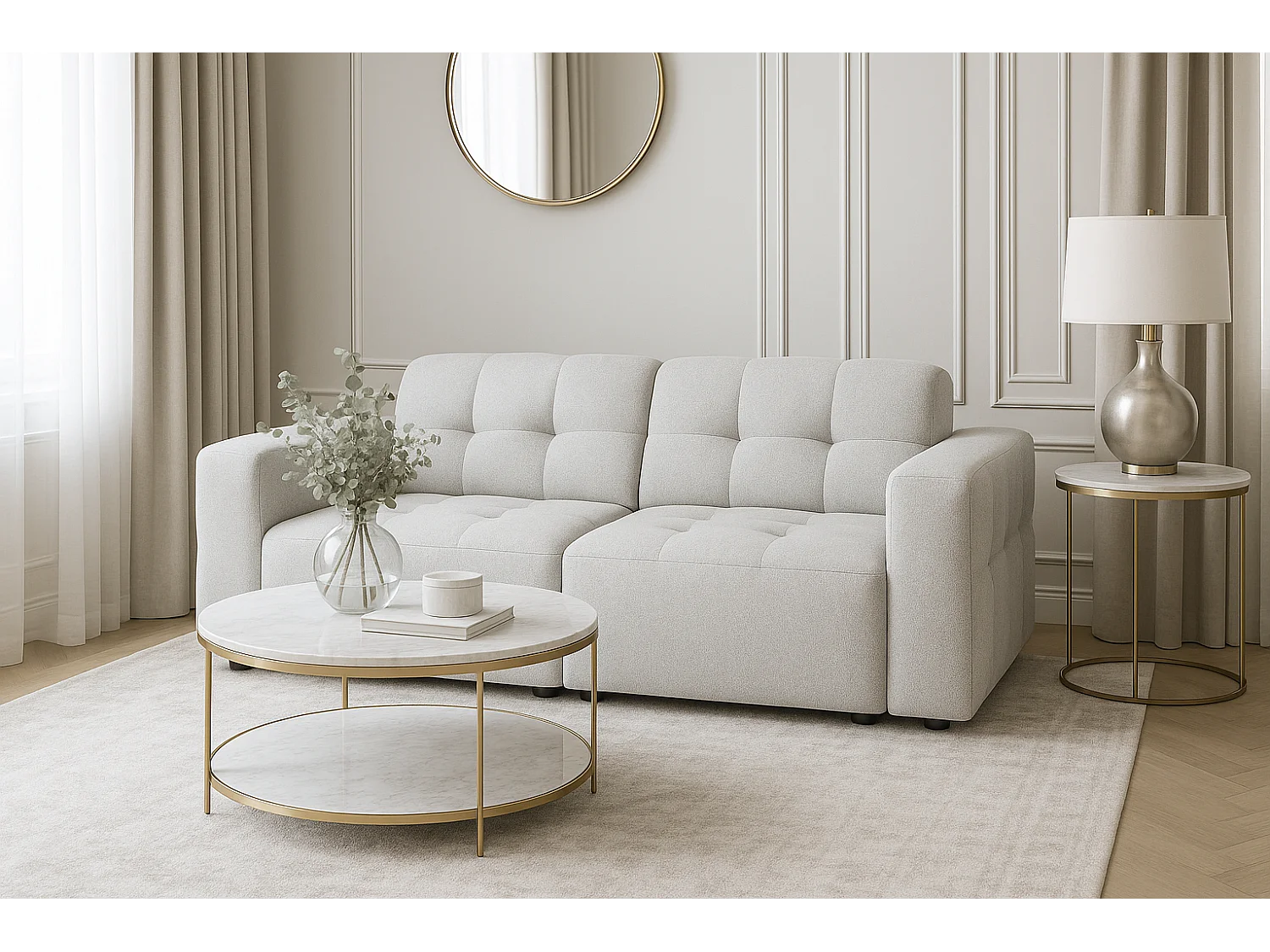 Bergamo 2-zitsbank – stof Raven 6 lichtgrijs, 204×102×70 cm