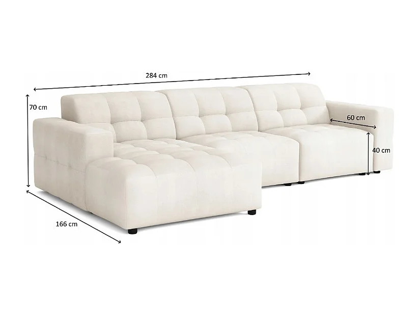 Canapé d’angle Bergamo A– angle droit, tissu Raven 34 marron clair, 284×166×70 cm