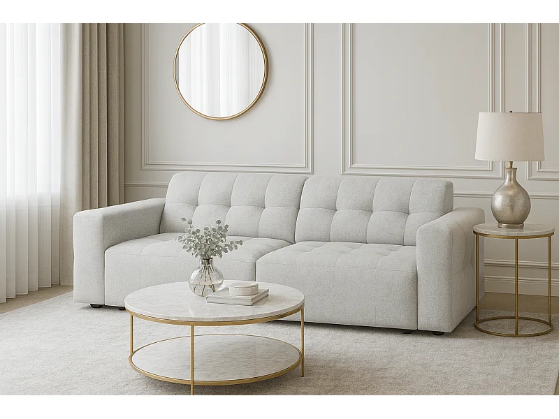 Sofa Bergamo 3-osobowa, tkanina Raven 6 jasnoszara – 244×102×70 cm