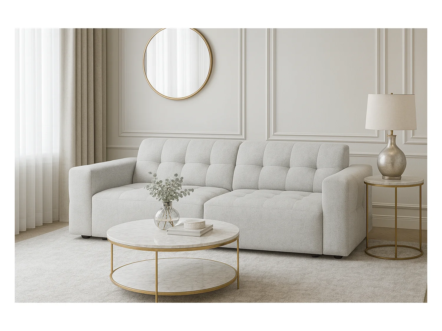Sofa Bergamo 3-osobowa, tkanina Raven 6 jasnoszara – 244×102×70 cm
