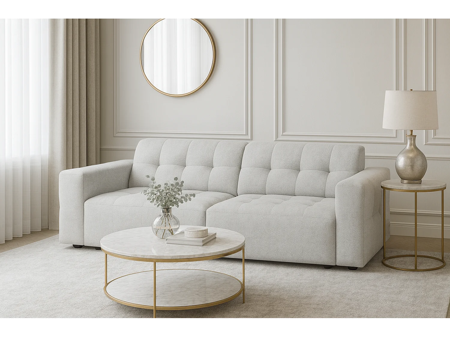 Bergamo Canapé 3 places – tissu Raven 6 gris clair, 244×102×70 cm