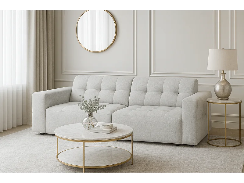 Bergamo Canapé 3 places – tissu Raven 6 gris clair, 244×102×70 cm