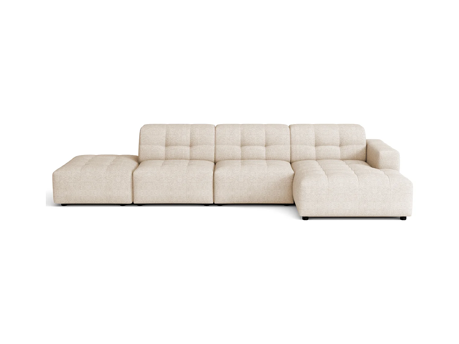 Ecksofa rechts mit Hocker/Pouf Bergamo B– Stoff Raven  24 creme, 341×166×70 cm