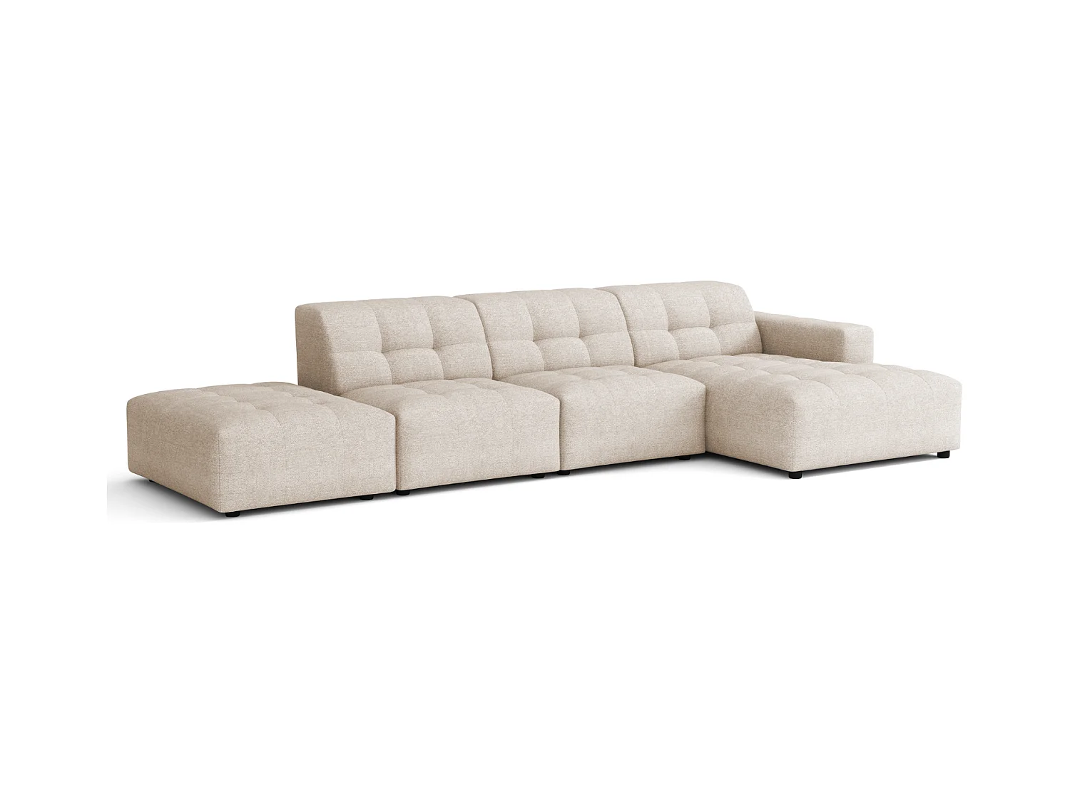 Hoekbank rechts met poef Bergamo B– stof Raven   24 crème, 341×166×70 cm