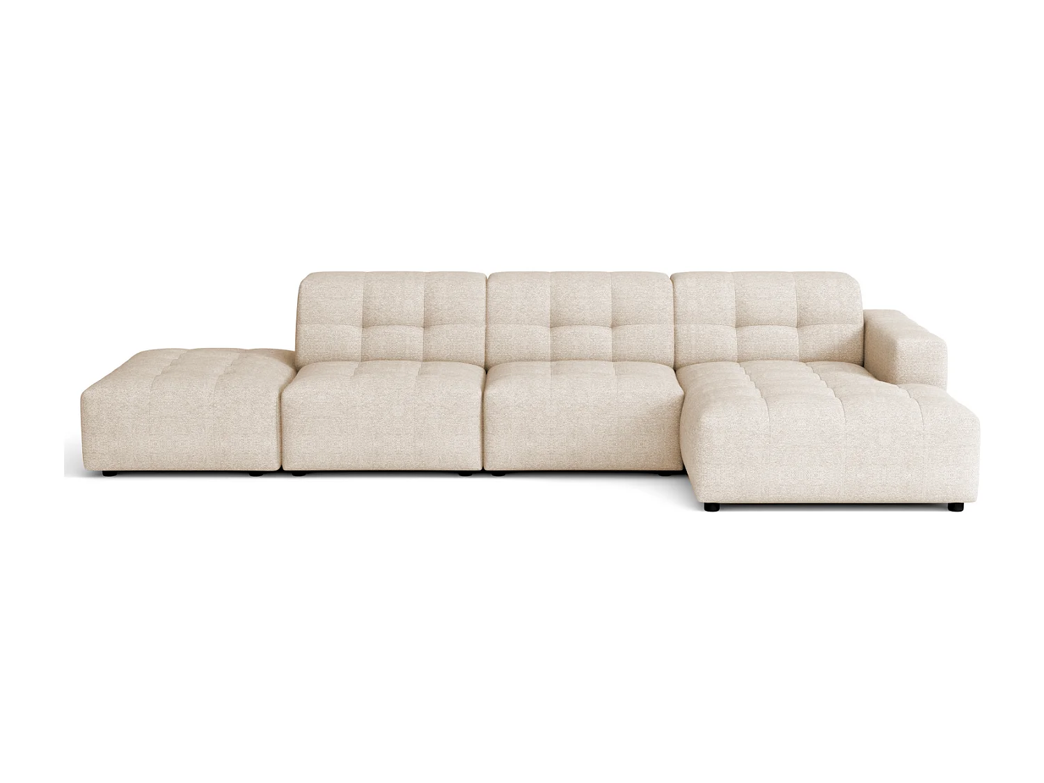 Canapé d’angle droit avec pouf Bergamo B – tissu Raven 24 crème, 341×166×70 cm