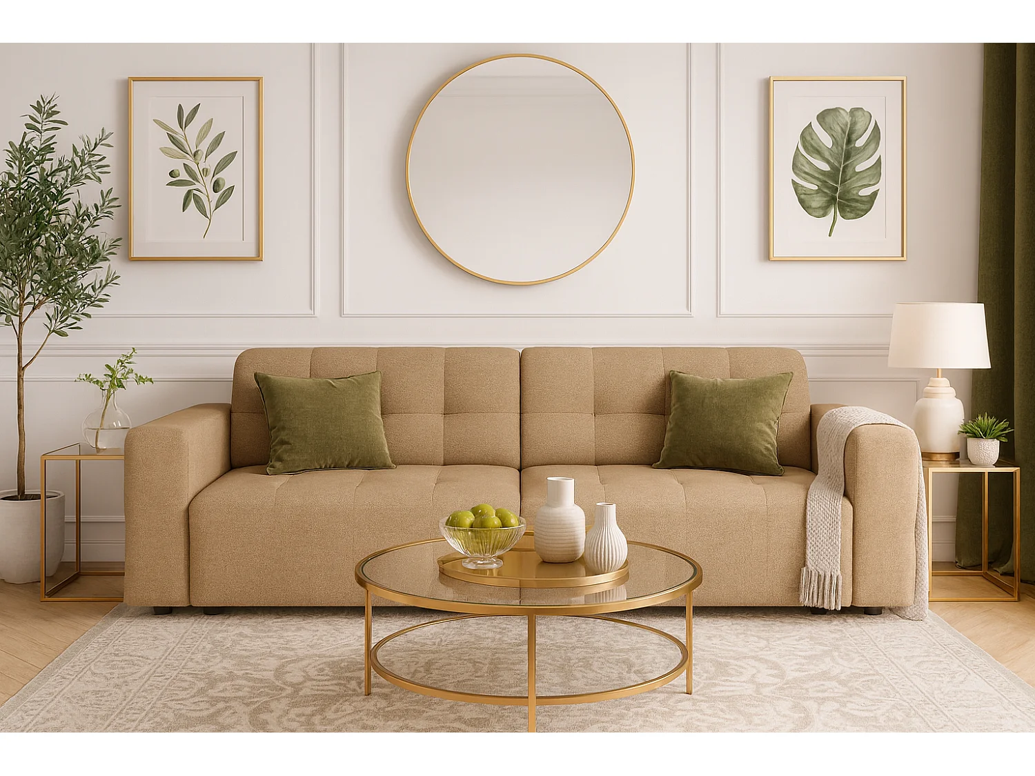 Bergamo Canapé 3 places – tissu Raven 34 gris marron clair, 244×102×70 cm