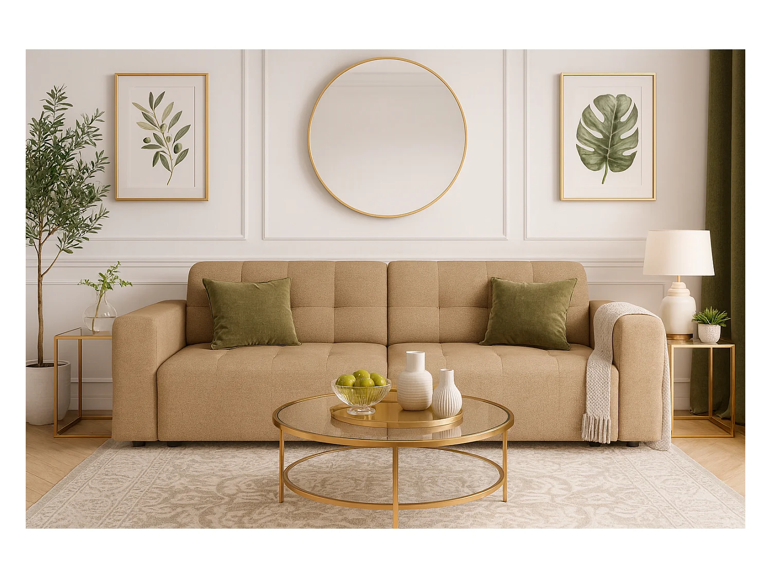 Bergamo 3-Sitzer Sofa – Stoff Raven 34 hellbraun, 244×102×70 cm