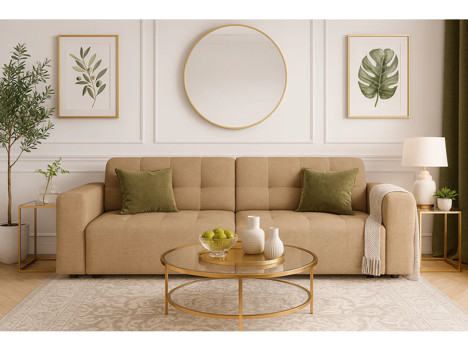 Bergamo 3-Sitzer Sofa – Stoff Raven 34 hellbraun, 244×102×70 cm