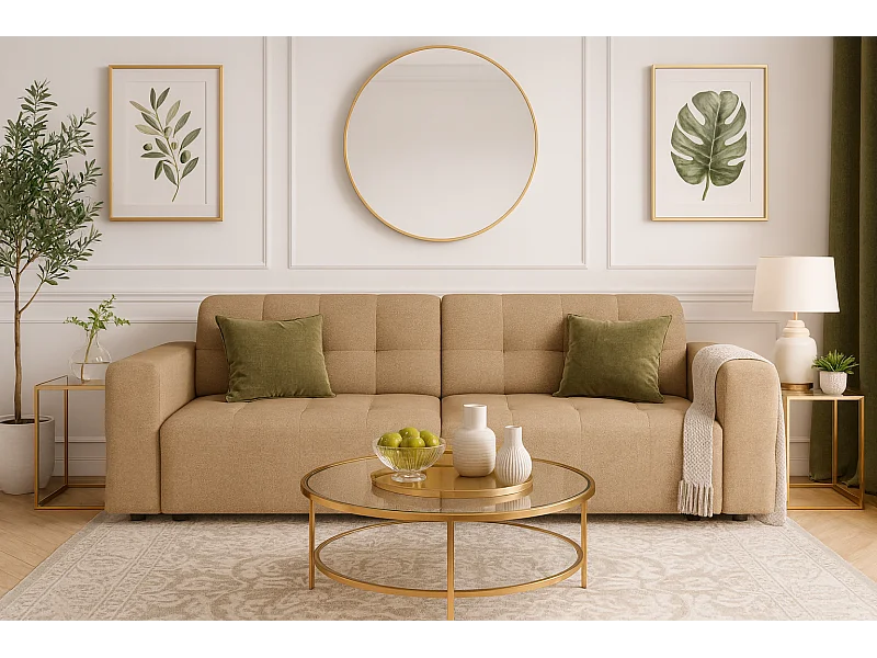 Bergamo 3-Sitzer Sofa – Stoff Raven 34 hellbraun, 244×102×70 cm