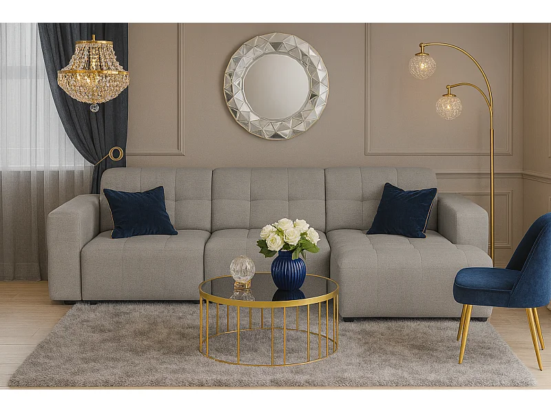 Ecksofa rechts Bergamo A – Stoff Raven 7 grau, 284×166×70 cm