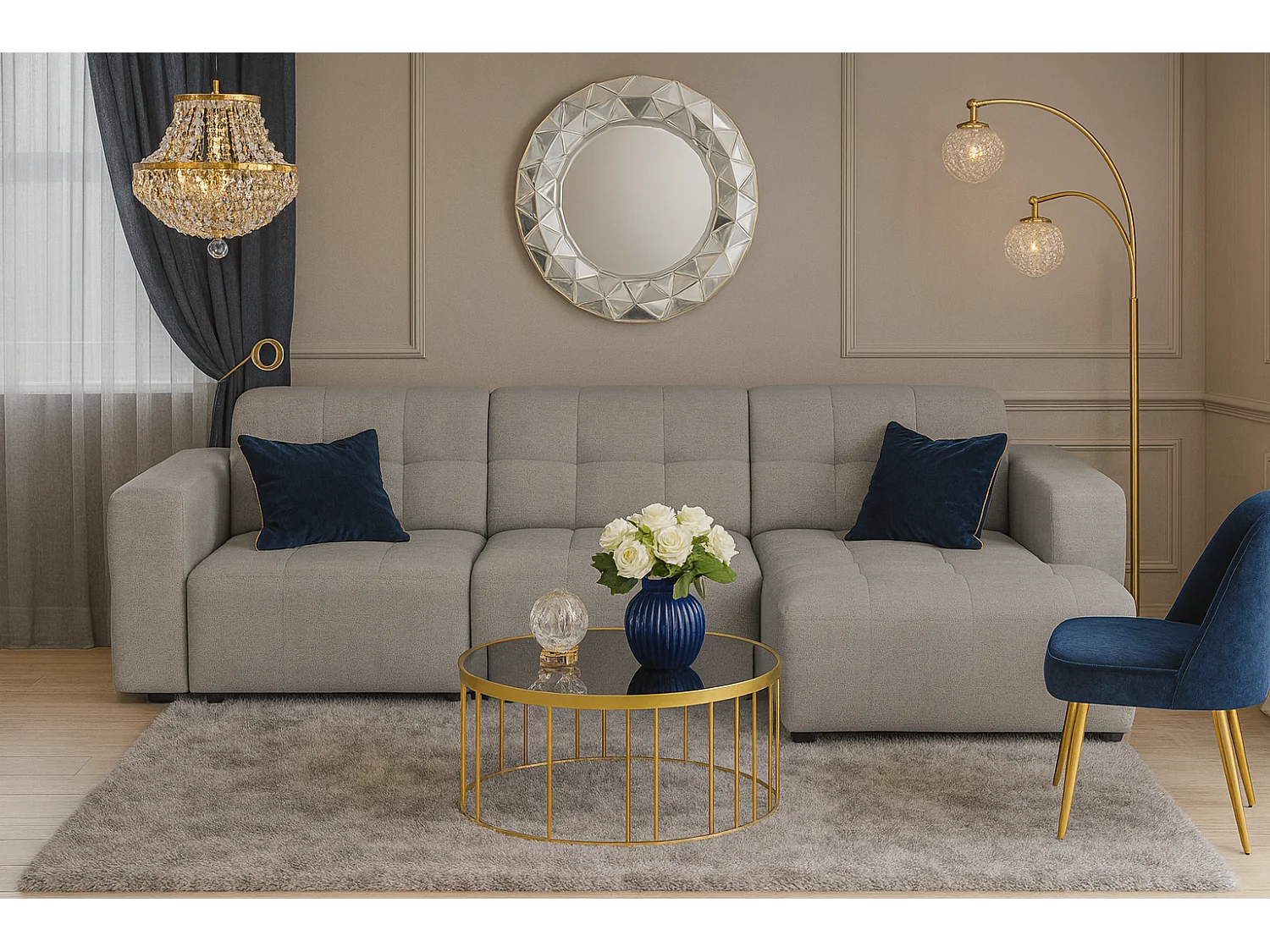 Hoekbank rechts  Bergamo A– stof Raven 7tgrijs, 284×166×70 cm