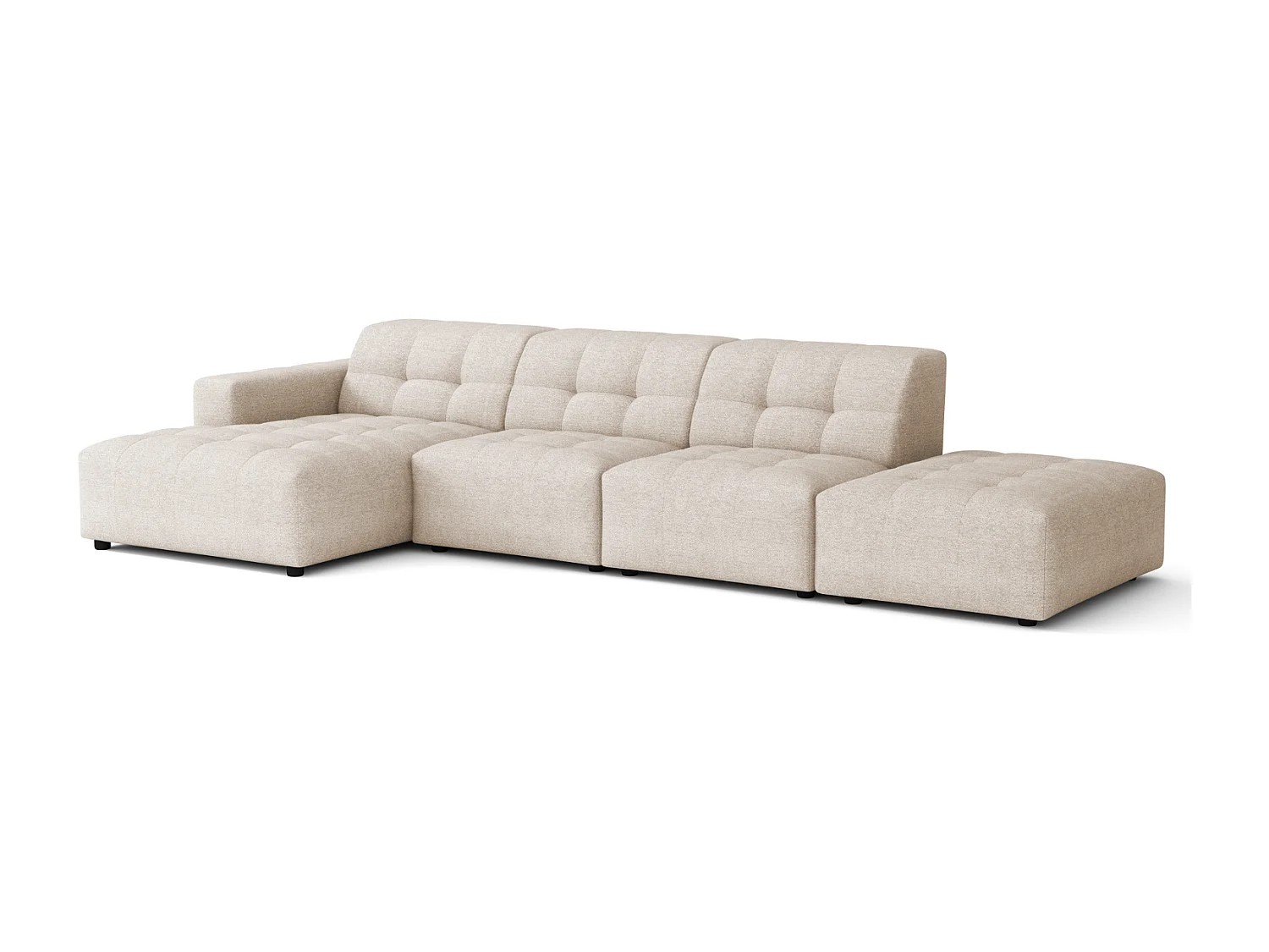 Canapé d’angle gauche avec pouf Bergamo B– tissu Raven 24 crème, 341×166×70 cm