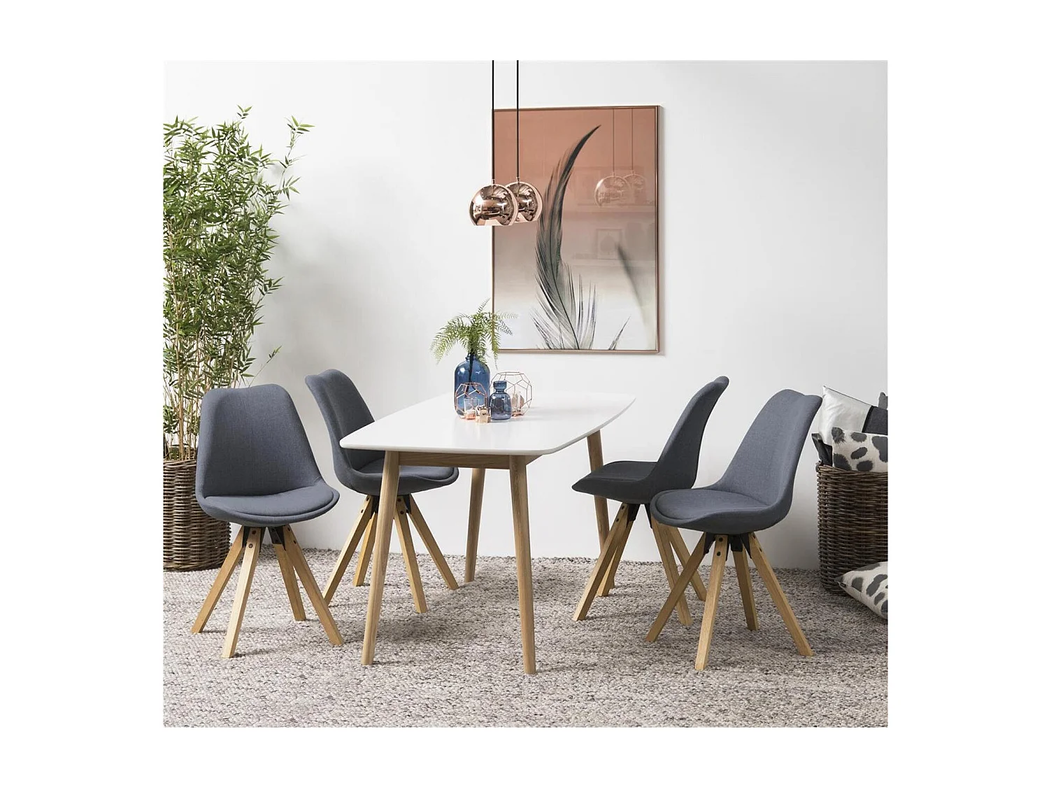 Chaises modernes bois et tissu gris (lot de 2) - EARL