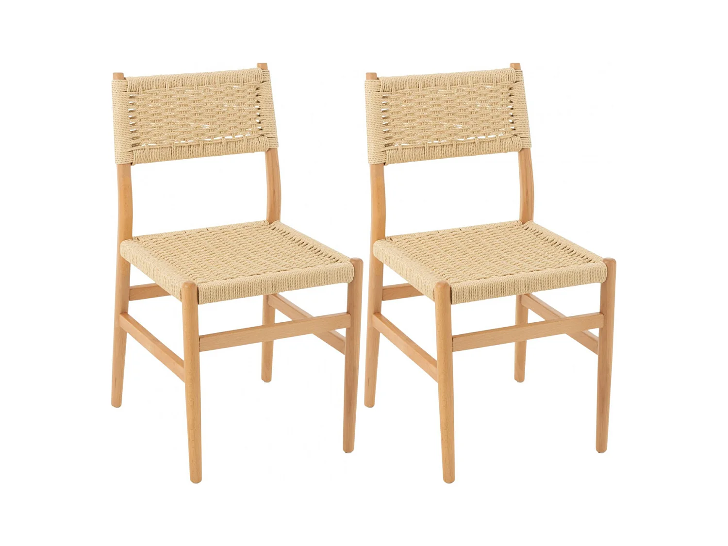 Chaises de salle à manger en bois et assise tressée (lot de 2) - SOFIA