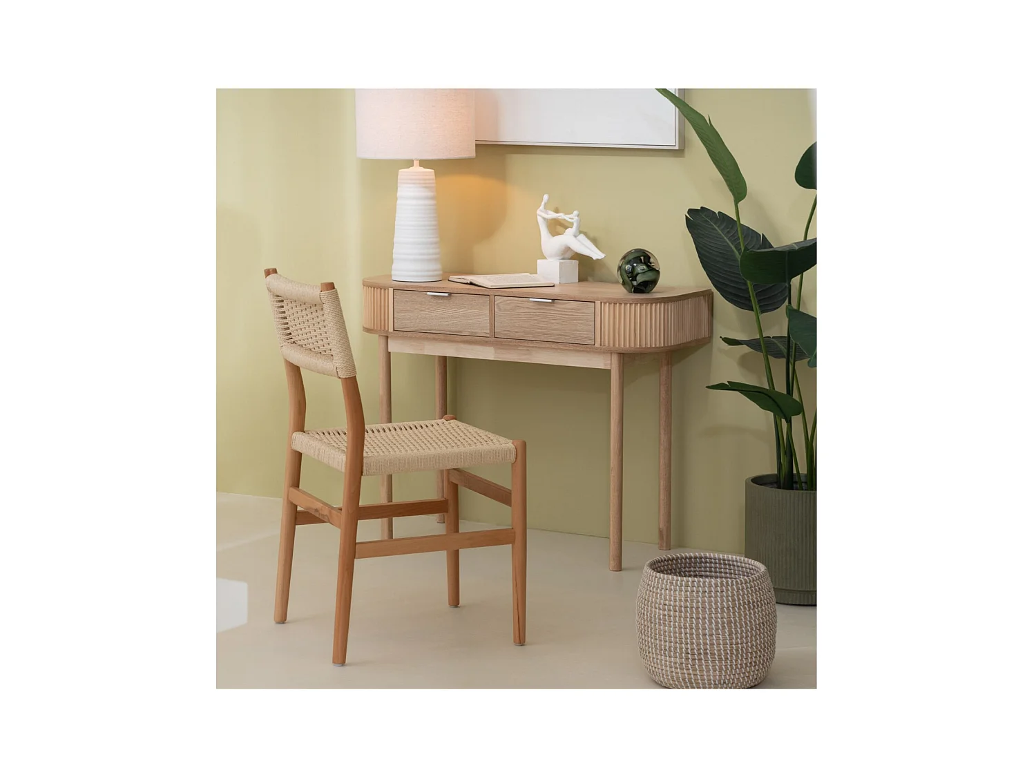 Chaises de salle à manger en bois et assise tressée (lot de 2) - SOFIA