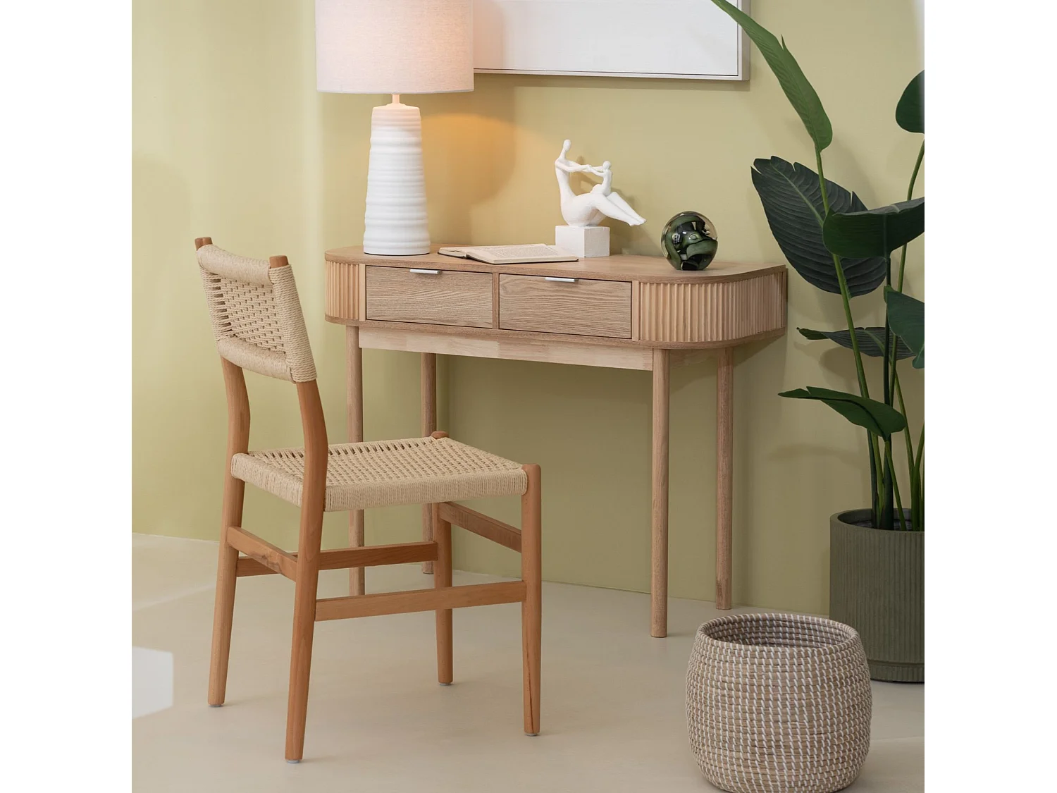 Chaises de salle à manger en bois et assise tressée (lot de 2) - SOFIA