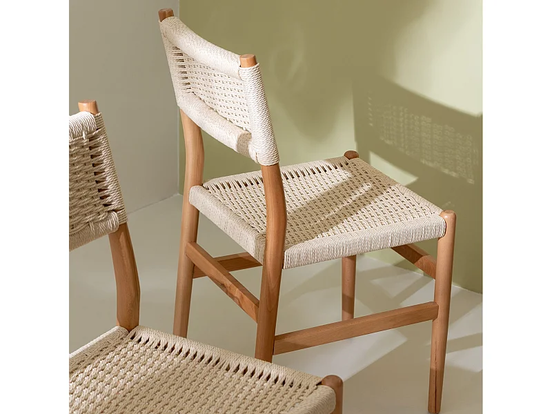Chaises de salle à manger en bois et assise tressée (lot de 2) - SOFIA
