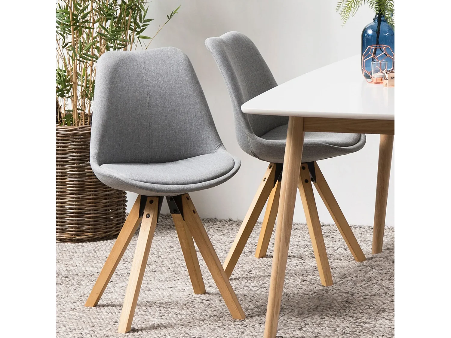 Chaises modernes bois et tissu gris (lot de 2) - EARL