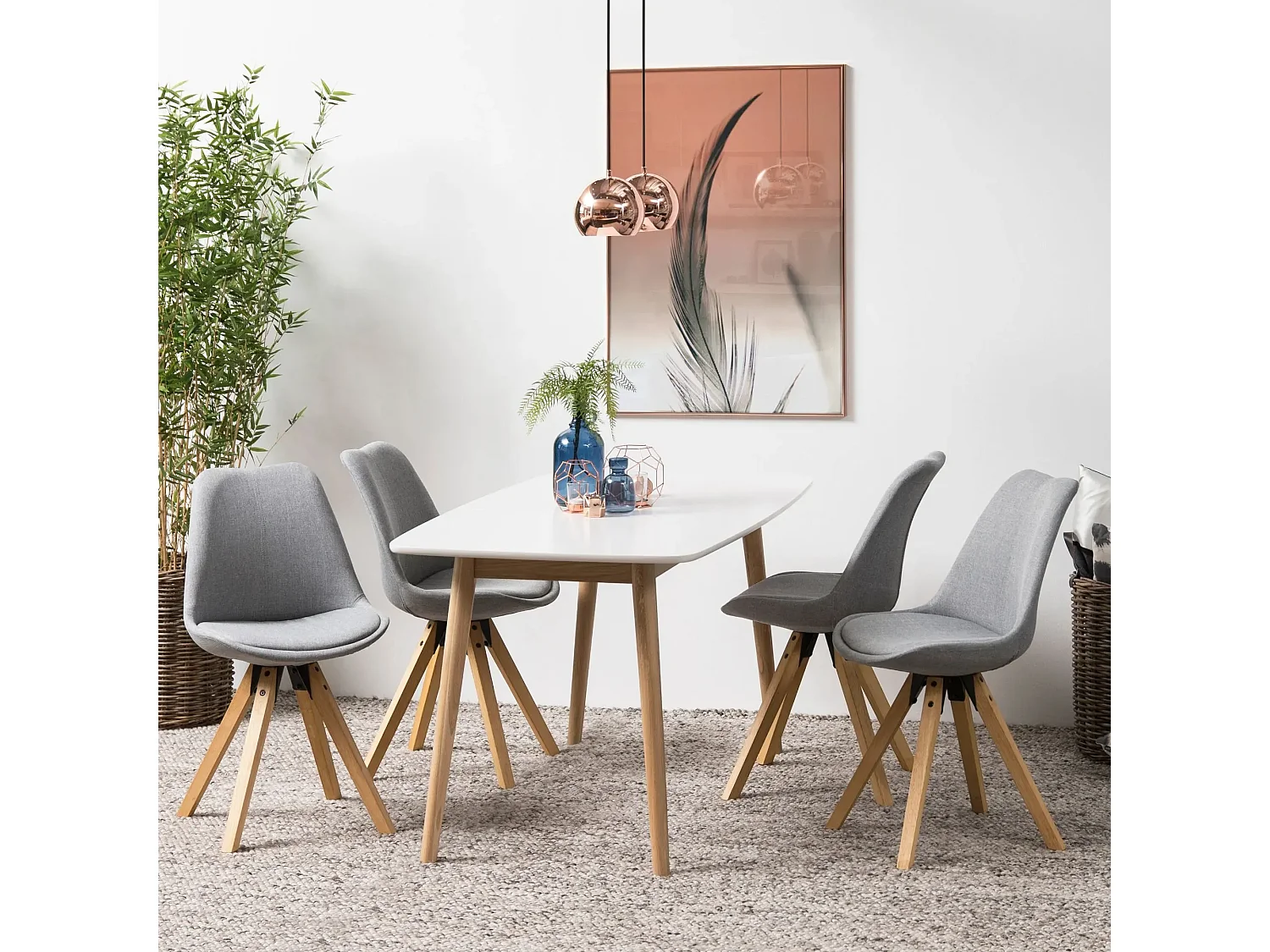 Chaises modernes bois et tissu gris (lot de 2) - EARL