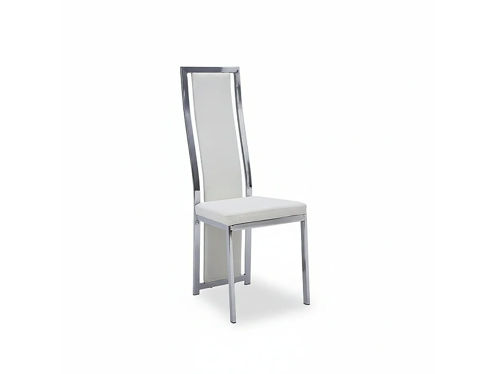 Lot de 6 chaises Dana simili cuir blanc contour chromé