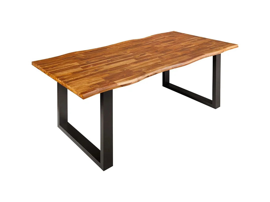 Table NALKO 200 cm – Plateau en bois massif d'acacia et structure en métal noir – Élégance industrielle et authenticité naturell