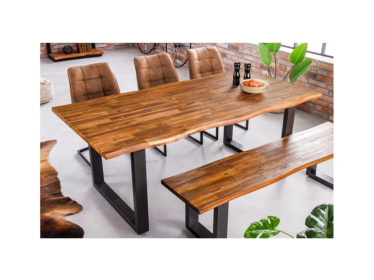 Table NALKO 200 cm – Plateau en bois massif d'acacia et structure en métal noir – Élégance industrielle et authenticité naturell