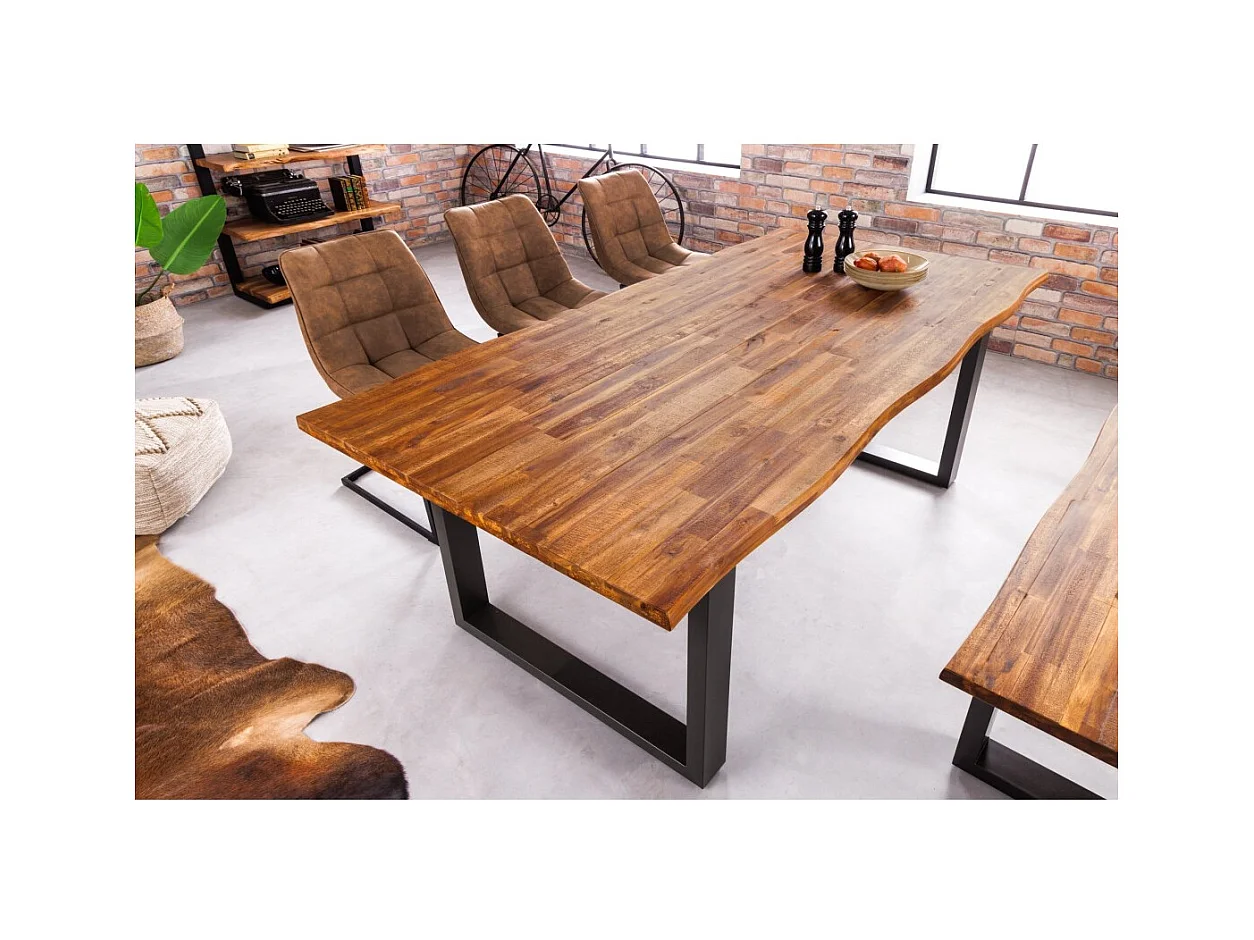 Table NALKO 200 cm – Plateau en bois massif d'acacia et structure en métal noir – Élégance industrielle et authenticité naturell