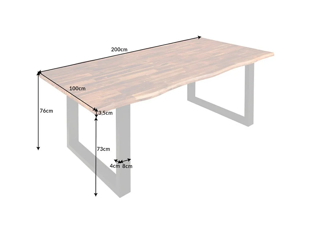 Table NALKO 200 cm – Plateau en bois massif d'acacia et structure en métal noir – Élégance industrielle et authenticité naturell