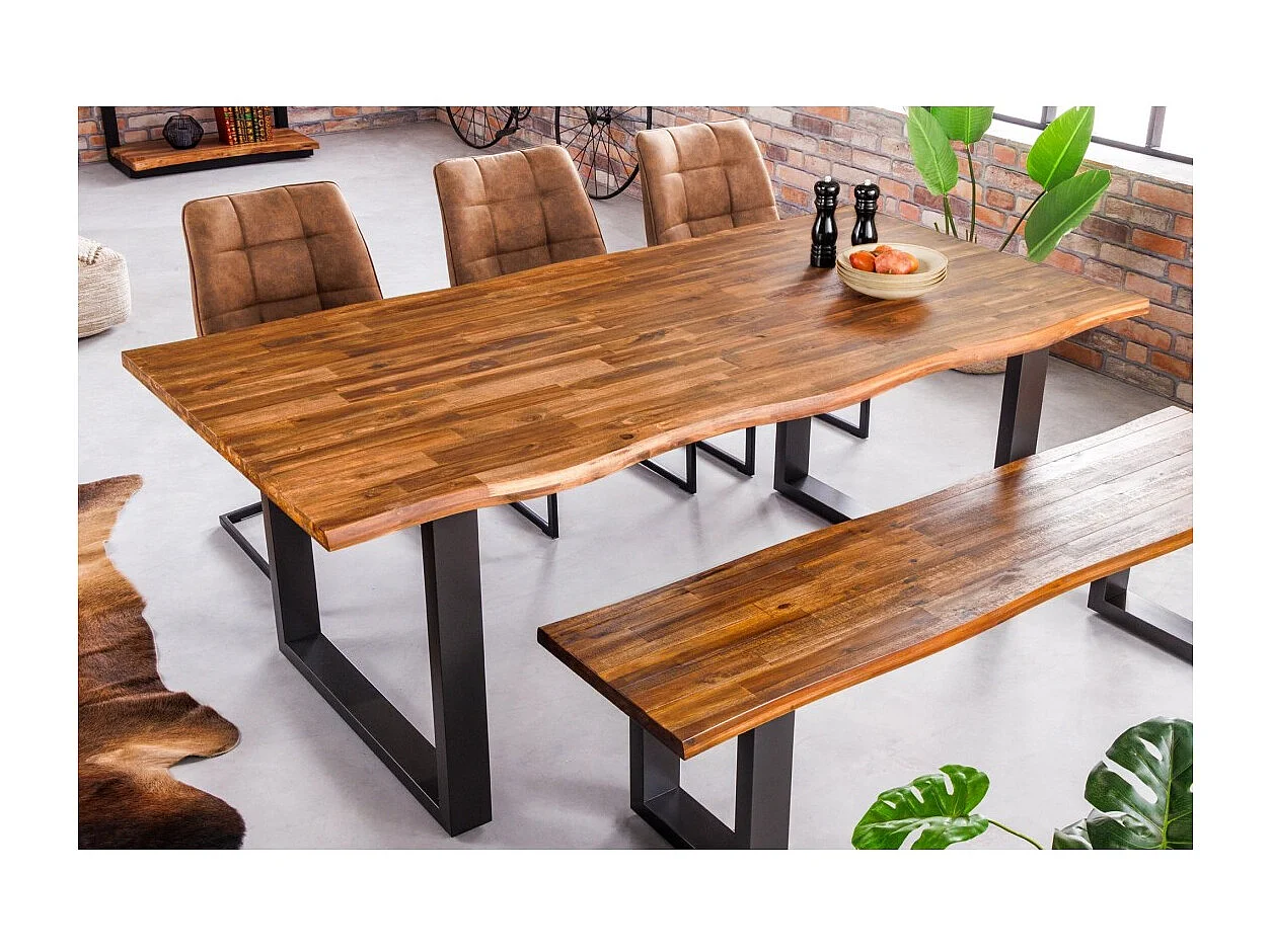 Table NALKO 200 cm – Plateau en bois massif d'acacia et structure en métal noir – Élégance industrielle et authenticité naturell