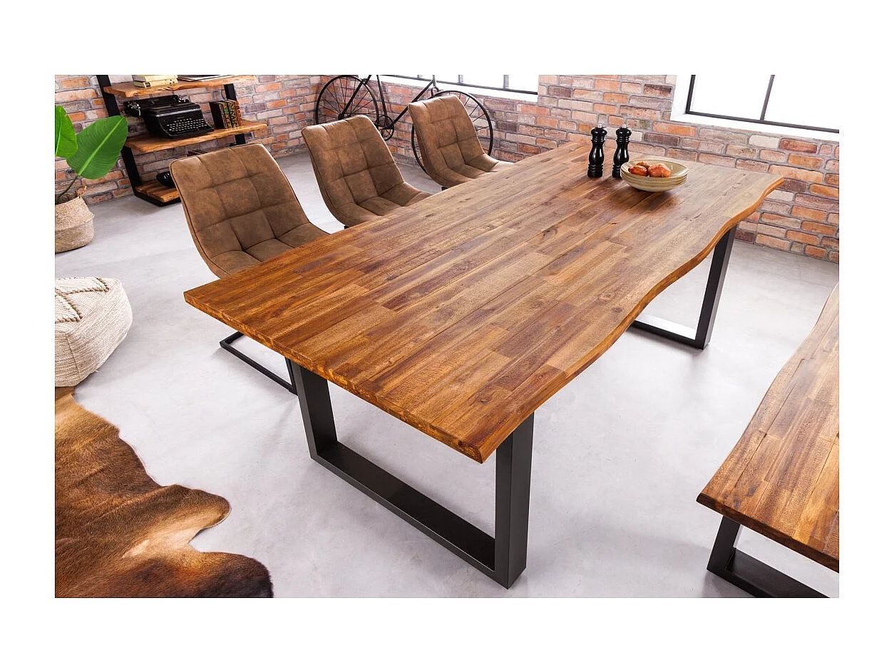 Table NALKO 200 cm – Plateau en bois massif d'acacia et structure en métal noir – Élégance industrielle et authenticité naturell