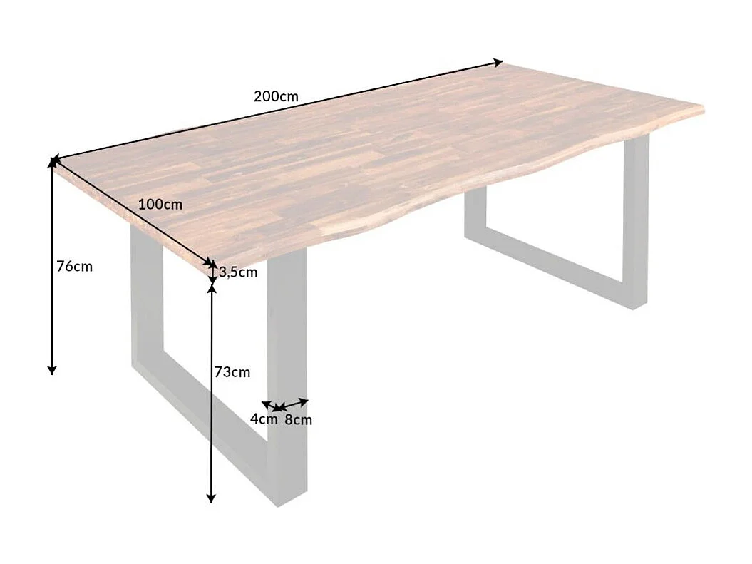 Table NALKO 200 cm – Plateau en bois massif d'acacia et structure en métal noir – Élégance industrielle et authenticité naturell