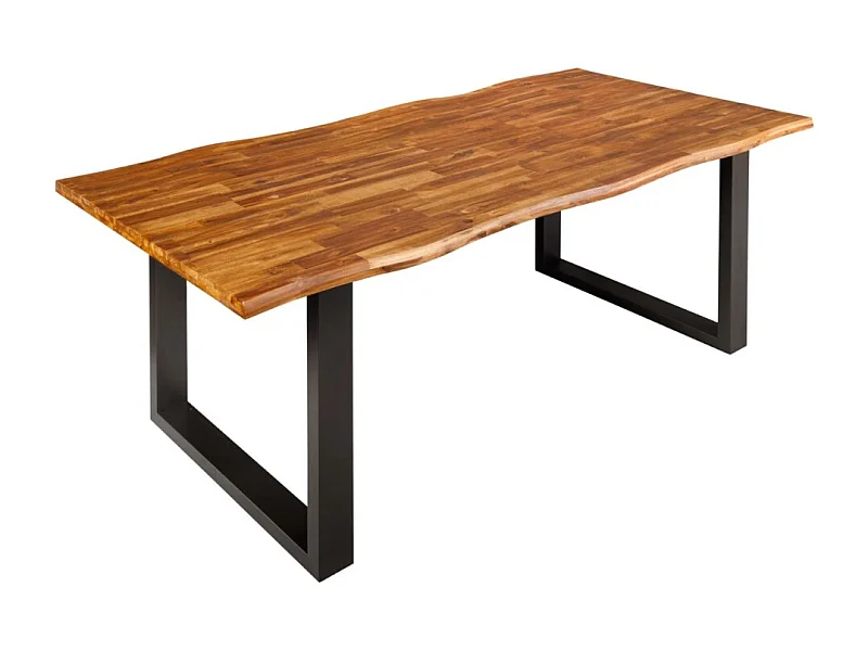 Table NALKO 200 cm – Plateau en bois massif d'acacia et structure en métal noir – Élégance industrielle et authenticité naturell