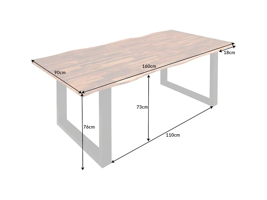 Table de salle à manger NALKO 160 cm – Plateau en bois d'acacia huilé et structure en métal noir – Style industriel et naturel
