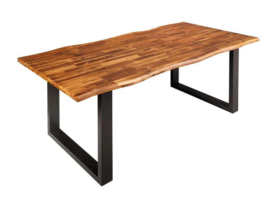 Table de salle à manger NALKO 160 cm – Plateau en bois d'acacia huilé et structure en métal noir – Style industriel et naturel