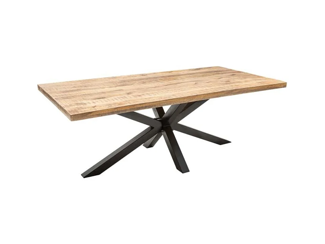 Table SOLARA 160 cm – Plateau en bois de manguier verni et structure en métal noir – Design industriel et charme unique
