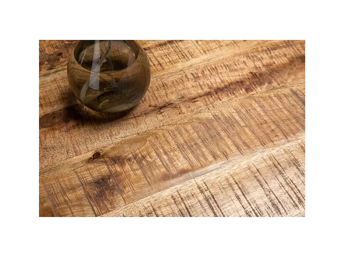 Table SOLARA 160 cm – Plateau en bois de manguier verni et structure en métal noir – Design industriel et charme unique