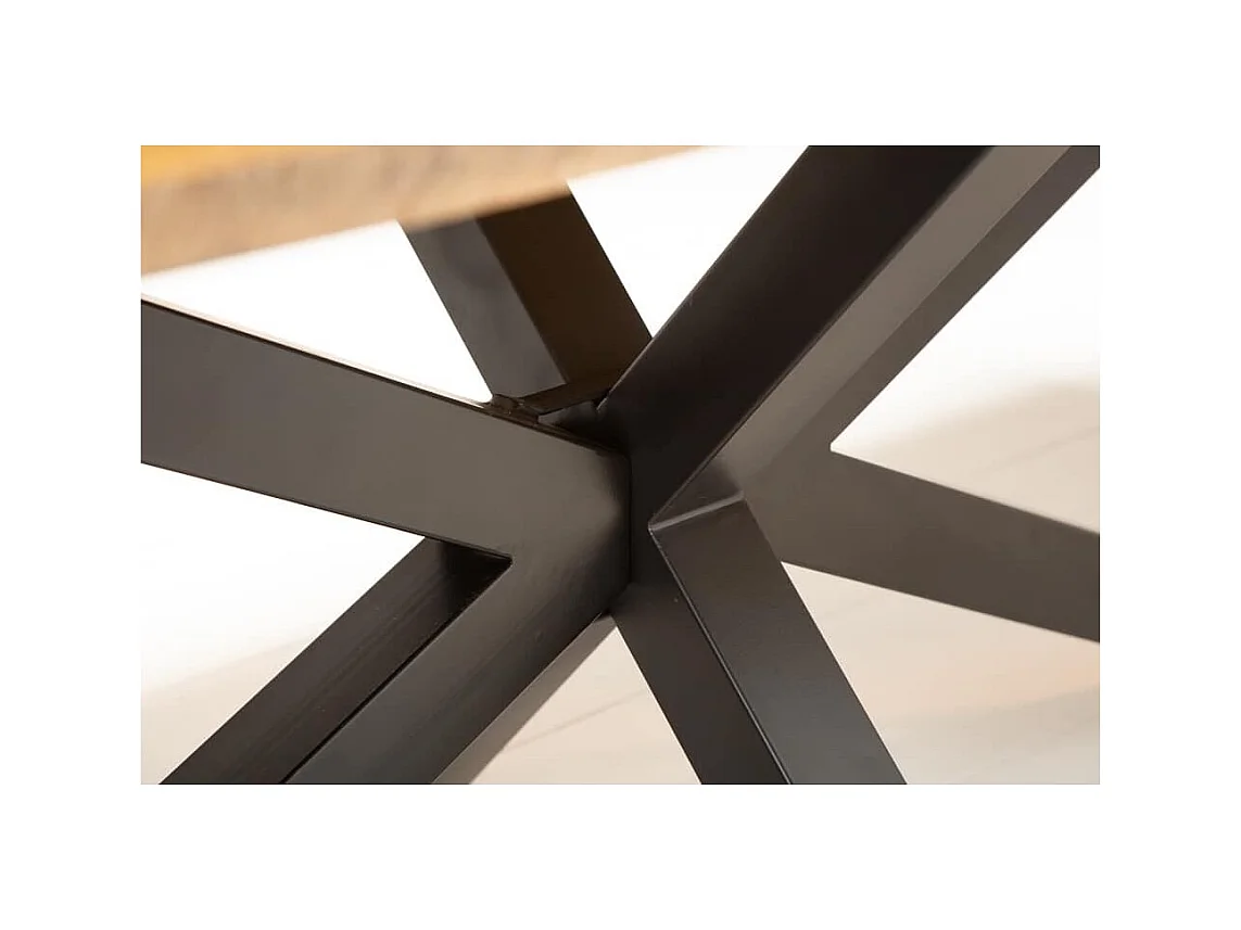 Table SOLARA 160 cm – Plateau en bois de manguier verni et structure en métal noir – Design industriel et charme unique