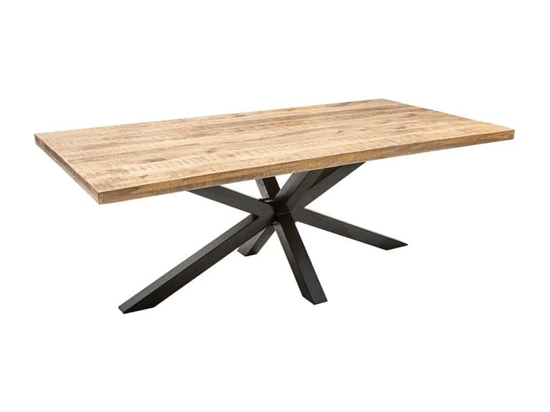 Table SOLARA 160 cm – Plateau en bois de manguier verni et structure en métal noir – Design industriel et charme unique