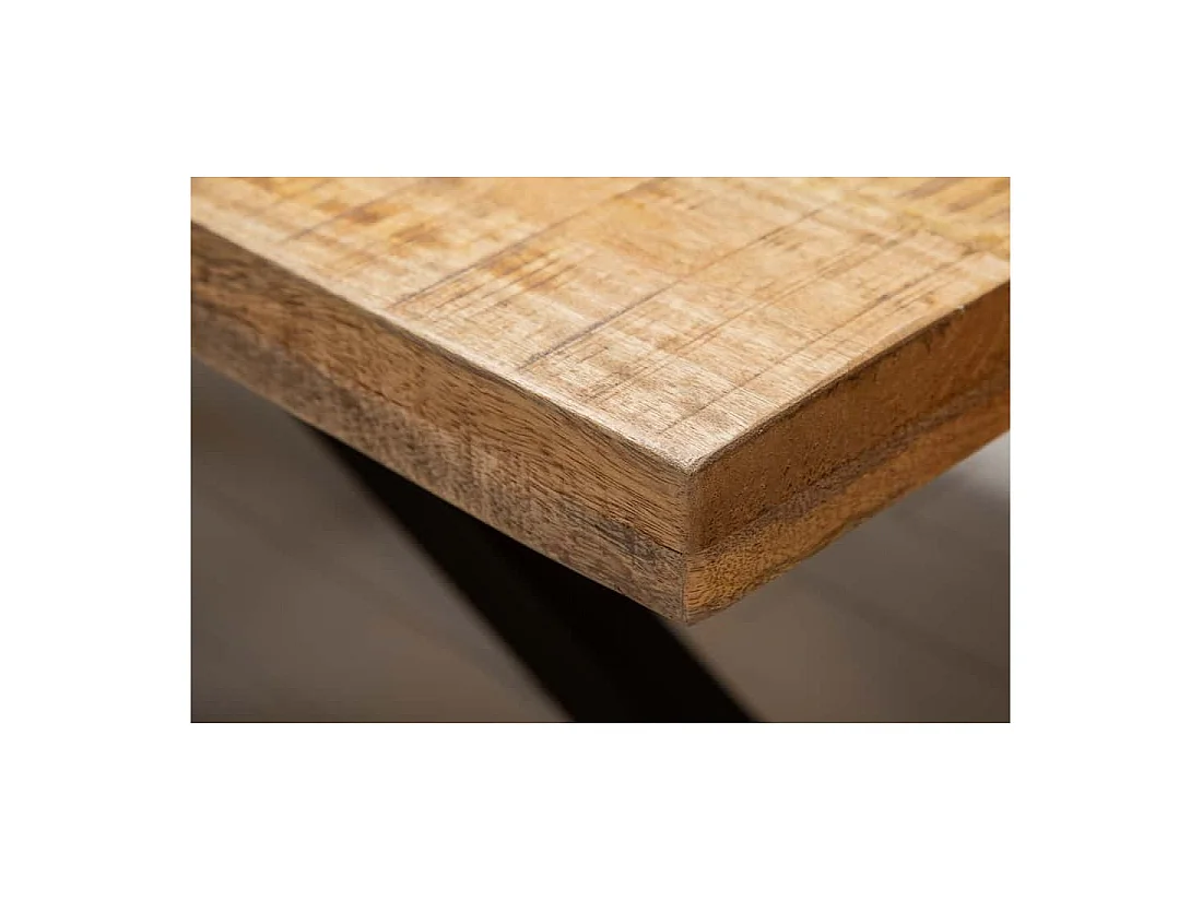 Table SOLARA 160 cm – Plateau en bois de manguier verni et structure en métal noir – Design industriel et charme unique