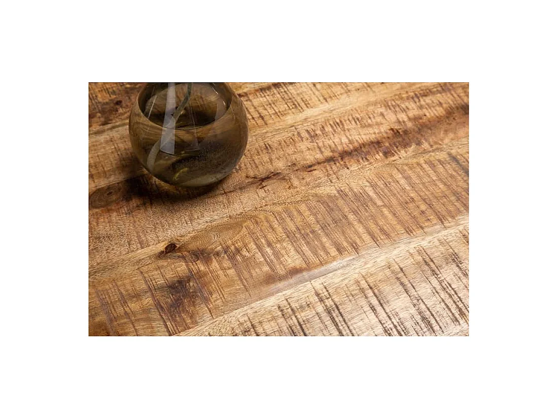 Table SOLARA 160 cm – Plateau en bois de manguier verni et structure en métal noir – Design industriel et charme unique