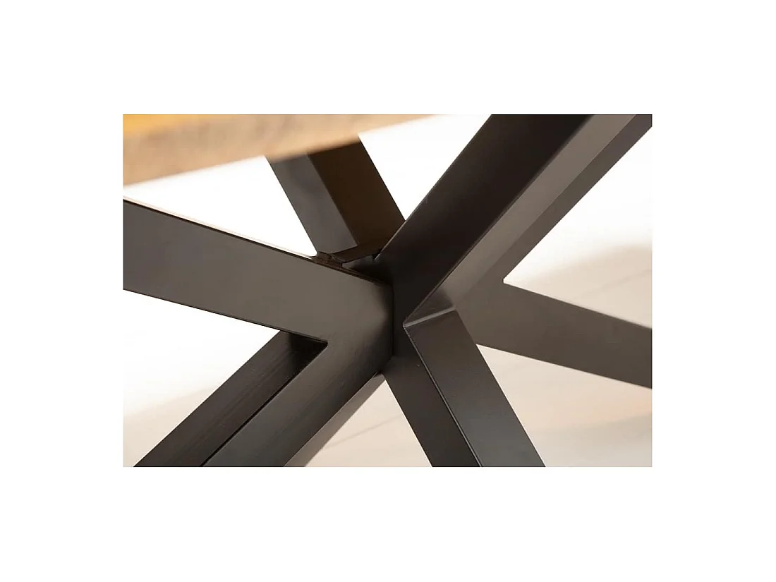 Table SOLARA 160 cm – Plateau en bois de manguier verni et structure en métal noir – Design industriel et charme unique
