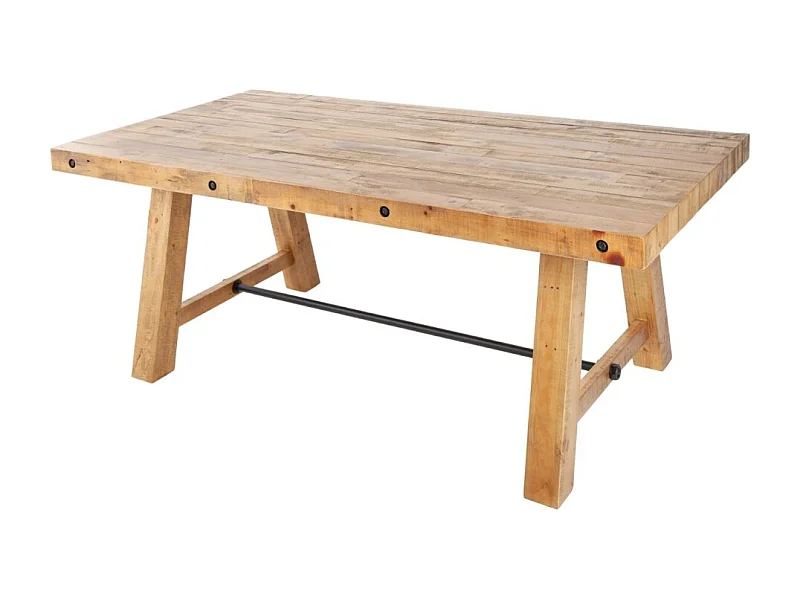 Table de salle à manger RANCHO 165 cm – Plateau en bois de pin recyclé verni – Style rustique et chaleureux